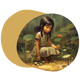 petite fille qui cueille une plante parapluie laineux