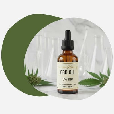 Flacon d'huile de CBD Broad Spectrum certifié 0% THC, posé dans un environnement de laboratoire propre, illustrant la pureté du produit.