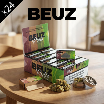 The display unit features brown organic packaging adorned with the 