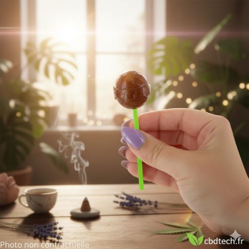 main qui tient une sucette cannabis hash haze